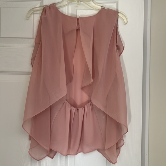 BCBGmaxazria Chiffon Pink Cut Out Back Top - Picture 3 of 6
